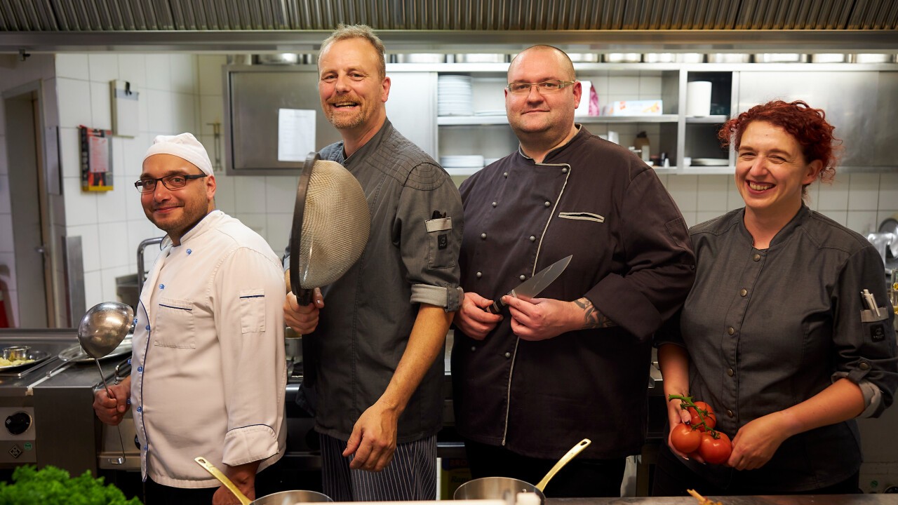 Unser Küchenteam mit Rodney, Bertrand, Peter und Christin