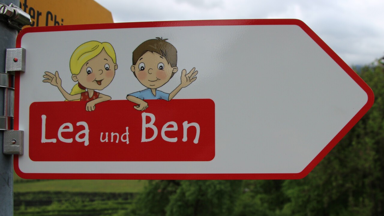 Lea & Ben begleiten die Familien auf dem Erlebnisweg und in den Kinderbüchern. 