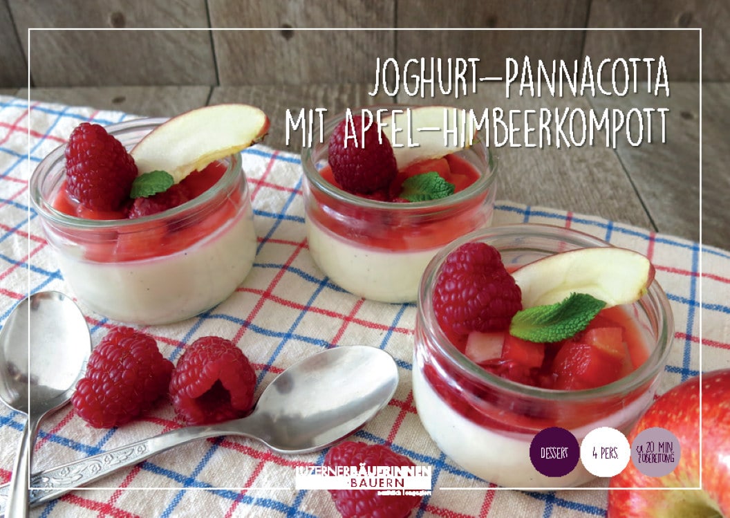 Rezeptkarte Joghurt-Pannacotta mit Apfel-Himbeerkompott