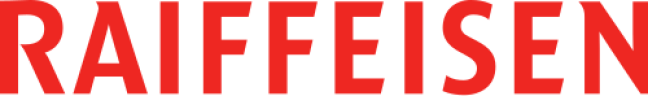 Das Wort RAIFFEISEN ist in fetten, roten Großbuchstaben auf hellgrauem Hintergrund dargestellt.